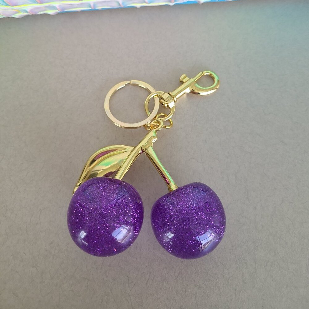 Purple Cherries Purse Charms with Key Ring - Picture 6 of 8